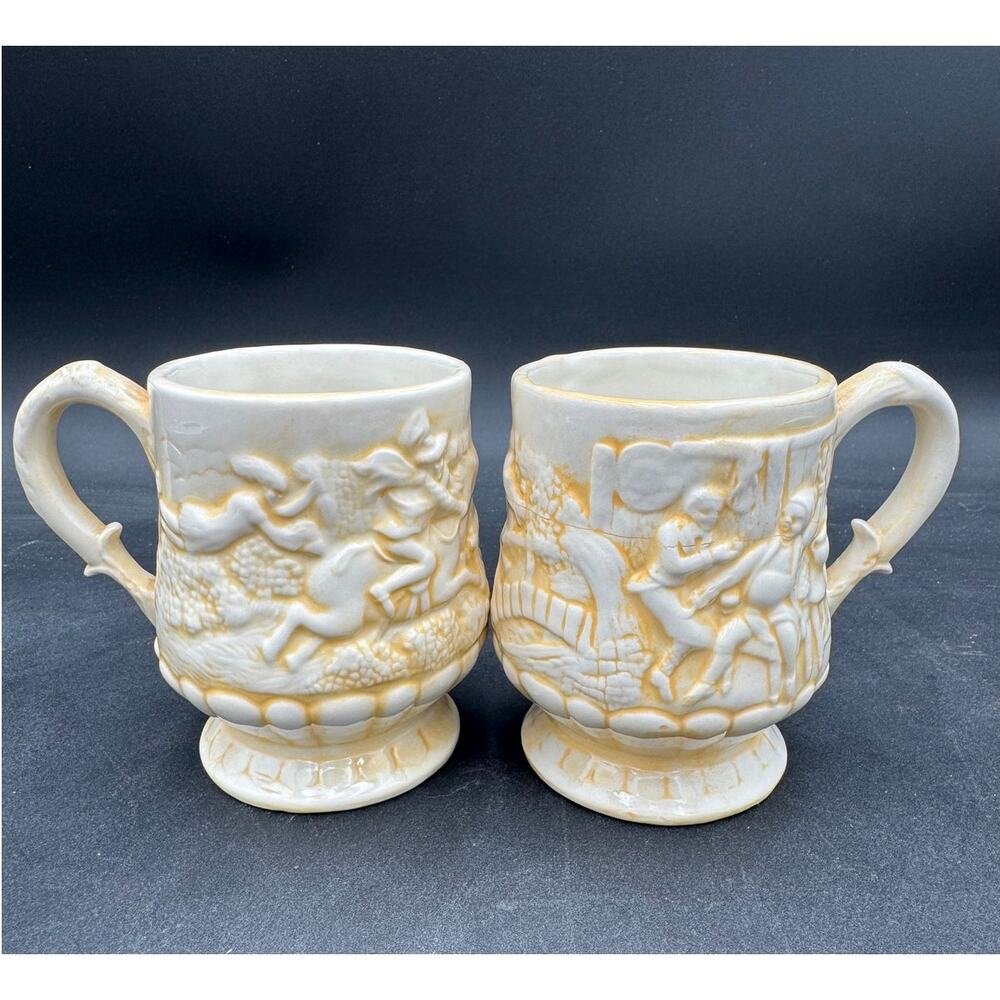 Vintage Carved EH The Witches Pursuit Coffee Tea Mugs Set of 2
